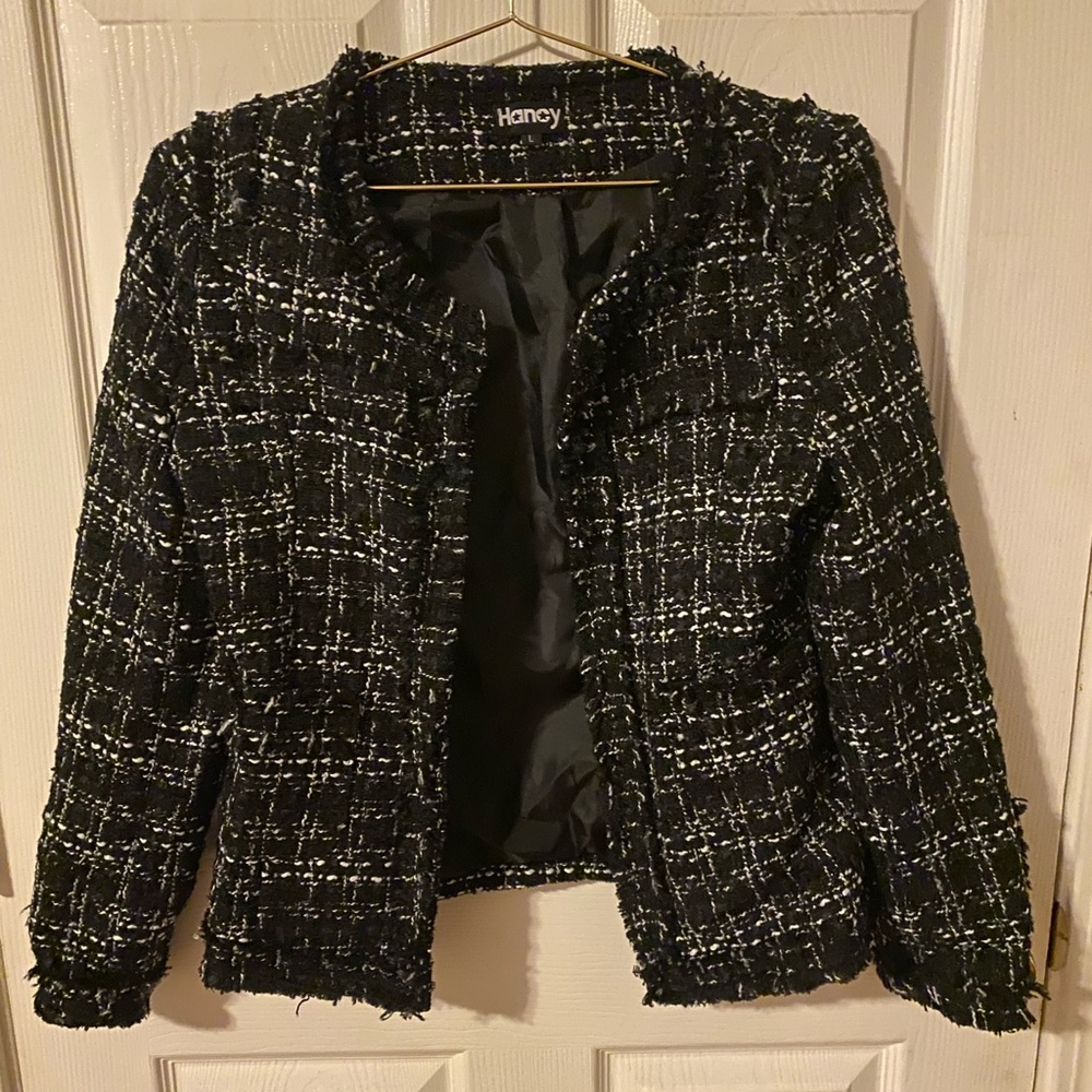 Black and white tweed blazer